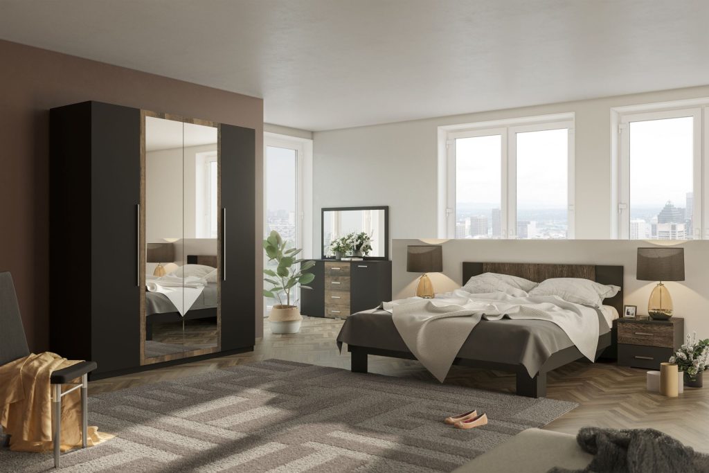 Лілея нова дуб грандж/антрацит, артвуд світлий/антрацит спальний гарнітур від фабрики Світ Меблів Україна
