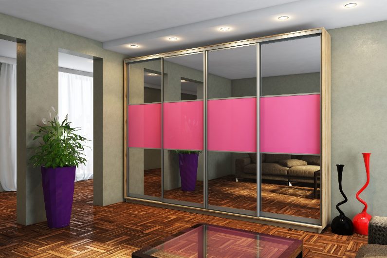 ШК-ЛБ-320 чотиридверна шафа-купе з фасадами лакобель та дзеркало бронза від Гарант