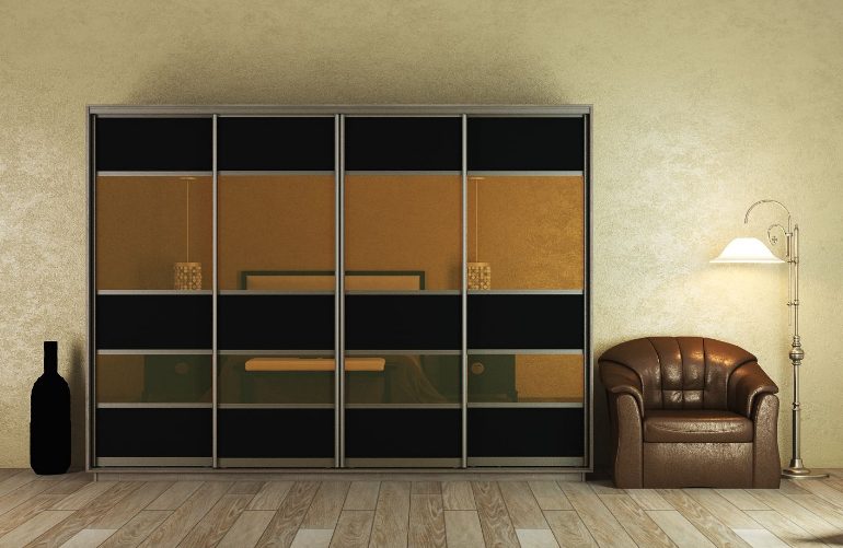 ШК-ЛБЗ-290 шафа-купе чотиридверна з фасадами лакобель та дзеркало бронза від Гарант НВ