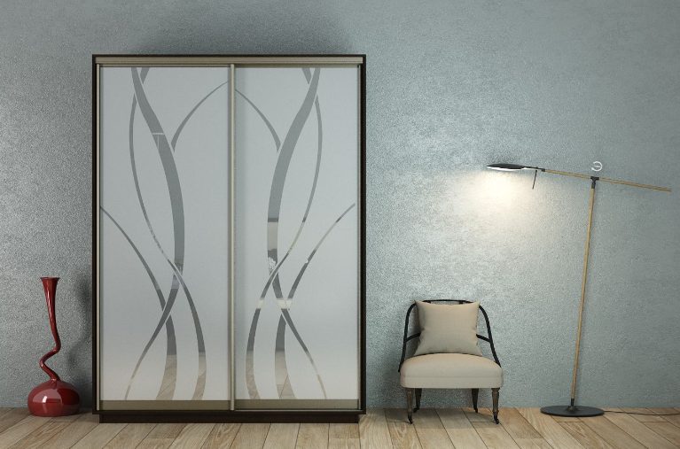 ШК-ХМ-160 дводверна шафа-купе з художнім матуванням на дзеркалі від Гарант