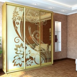 ШК-ХМБ-210 тридверна шафа-купе з художнім матуванням на бронзовому дзеркалі від Гарант