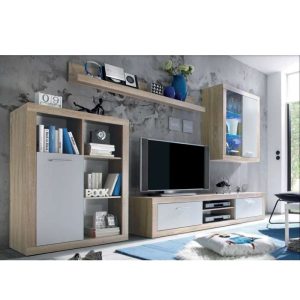 Стінка у вітальню Сансет / Sunset БРВ з підсвіткою Кашемір/дуб сонома від ВМК Україна