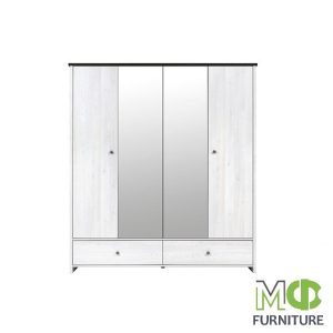 Шафа для одягу Порто / Porto SZF2D2L2S БРВ 4-дверна з дзеркалом Джанні/сосна ларіко