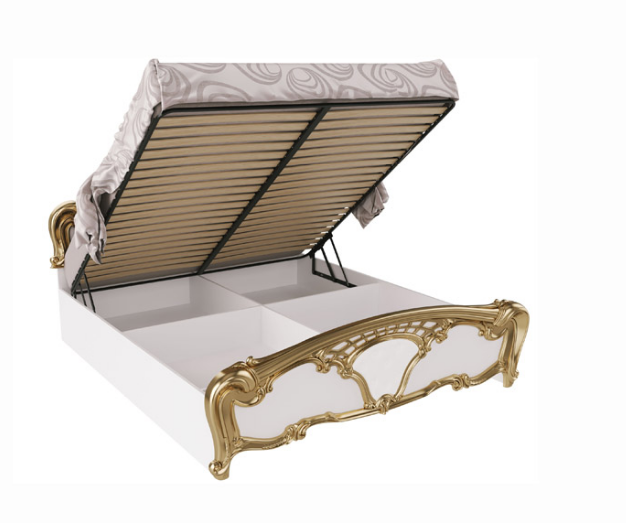 Єва двоспальне з підйомним механізмом ліжко 180/200 білий глянець / золото від фабрики МіроМарк