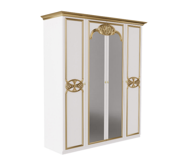 Єва шафа чотиридверна білий глянець / золото від фабрики МіроМарк