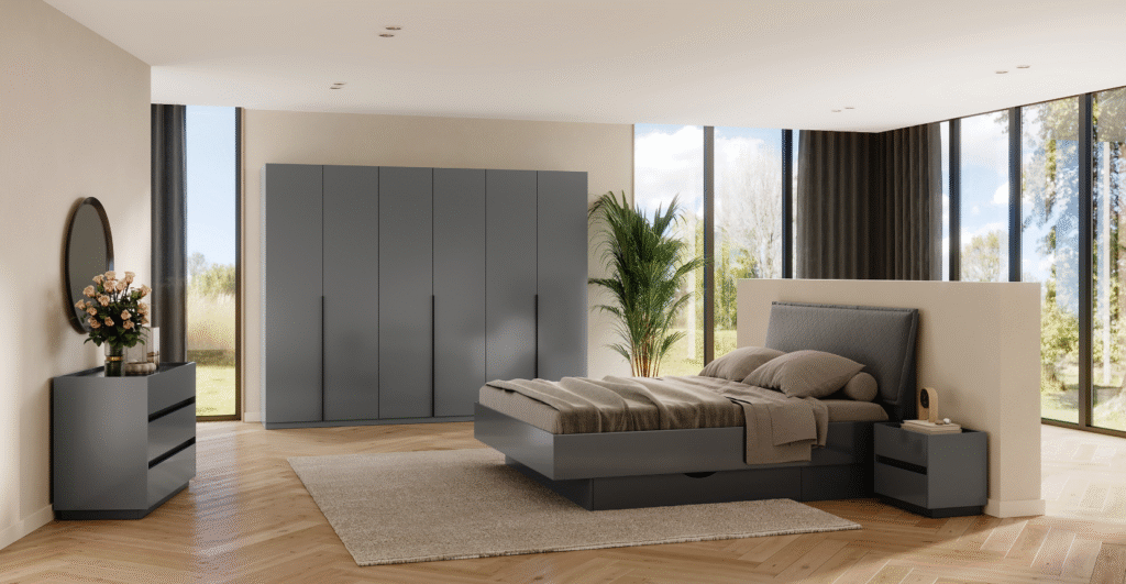 Спальний гарнітур Тео Мат Антрацит/Мат Графіт від МіроМарк Україна