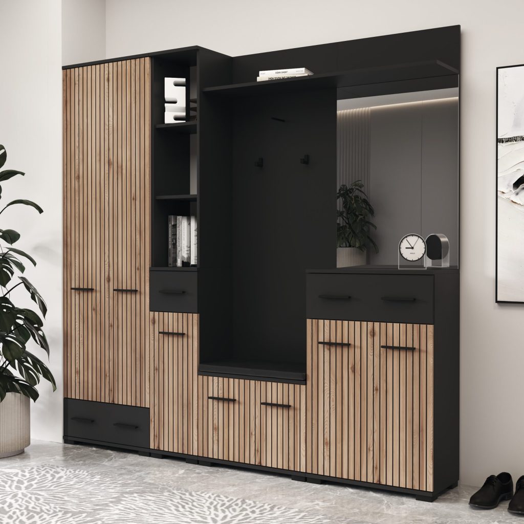 Амбре антрацит/дуб білий комплект меблів для передпокою від фабрики Світ Меблів Україна