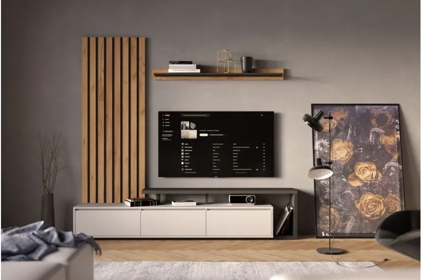 Стінка у вітальню Клер / Kler з декоративними рейками Гербор Попелястий/антрацит/антрацит