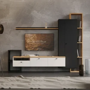 Стінка у вітальню Деоніс / Deonis Гербор Чорний/німфеа альба/дуб крафт золотий