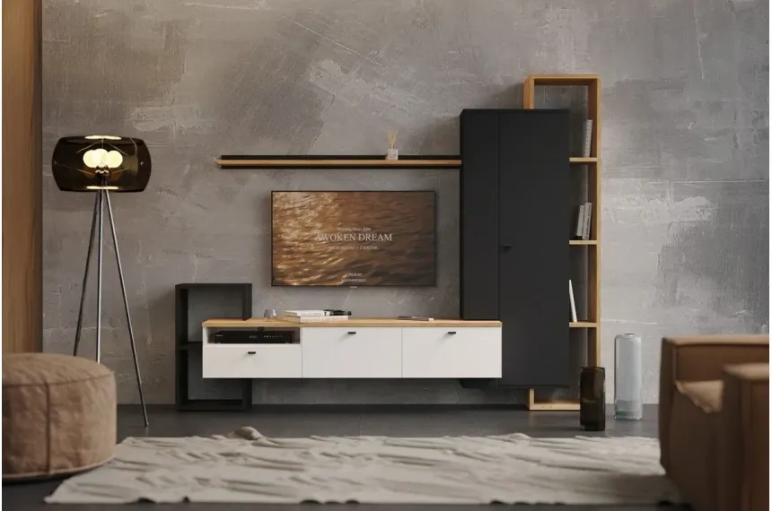 Стінка у вітальню Деоніс / Deonis Гербор Чорний/німфеа альба/дуб крафт золотий