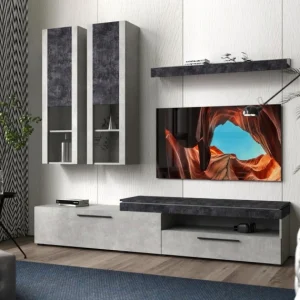 Стінка у вітальню Лічі / Lichi Гербор Бетон стайл/бетон темний