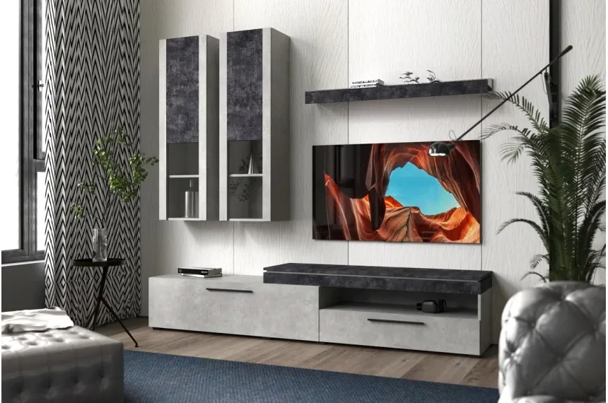 Стінка у вітальню Лічі / Lichi Гербор Бетон стайл/бетон темний