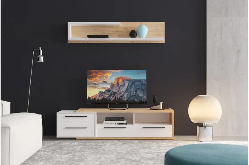 Стінка у вітальню Медіна / Medina Гербор Німфеа альба/дуб крафт золотий