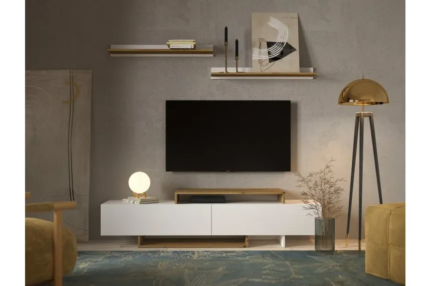 Стінка у вітальню Мілана / Milana Гербор Німфеа альба/дуб артизан