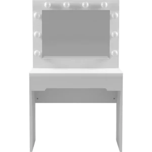 Стіл візажиста для макіяжу БРВ з дзеркалом та підсвіткою Білий/білий глянець