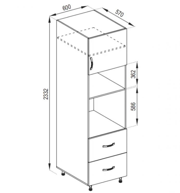 Б'янка П ДШ 60/720 під мікрохвильову піч направляючі прихованого монтажу модуль