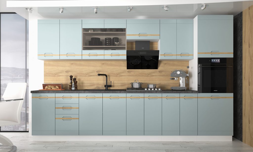 Катрін кухня з фарбованими фасадами та дерев'яною ручкою від Мебель-Сервіс Україна