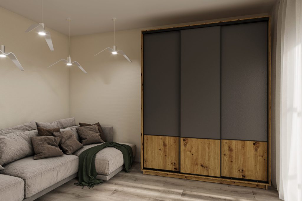 ШК-Д-190 тридверна шафа-купе з фасадами ДСП гоафіт від фабрики Гарант