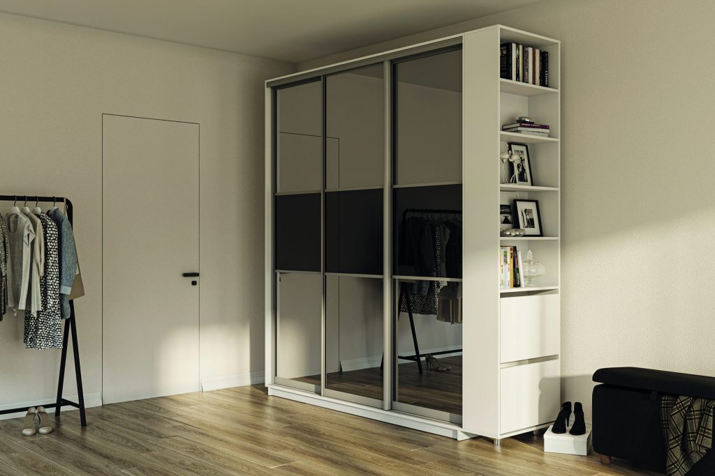 ШК-ЛБ/Б-200 тридверна шафа-купе з фасадами дзеркало графіт від Гарант НВ